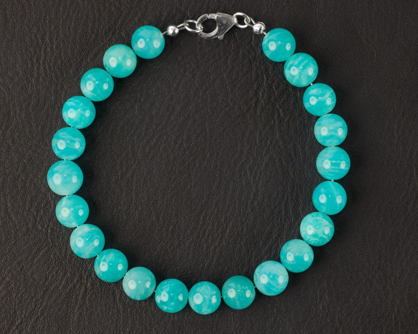 Bead Bracelet - Natural Amazonite - 925 Silver Hardware - 7 3/4" - Beaunique Boutique