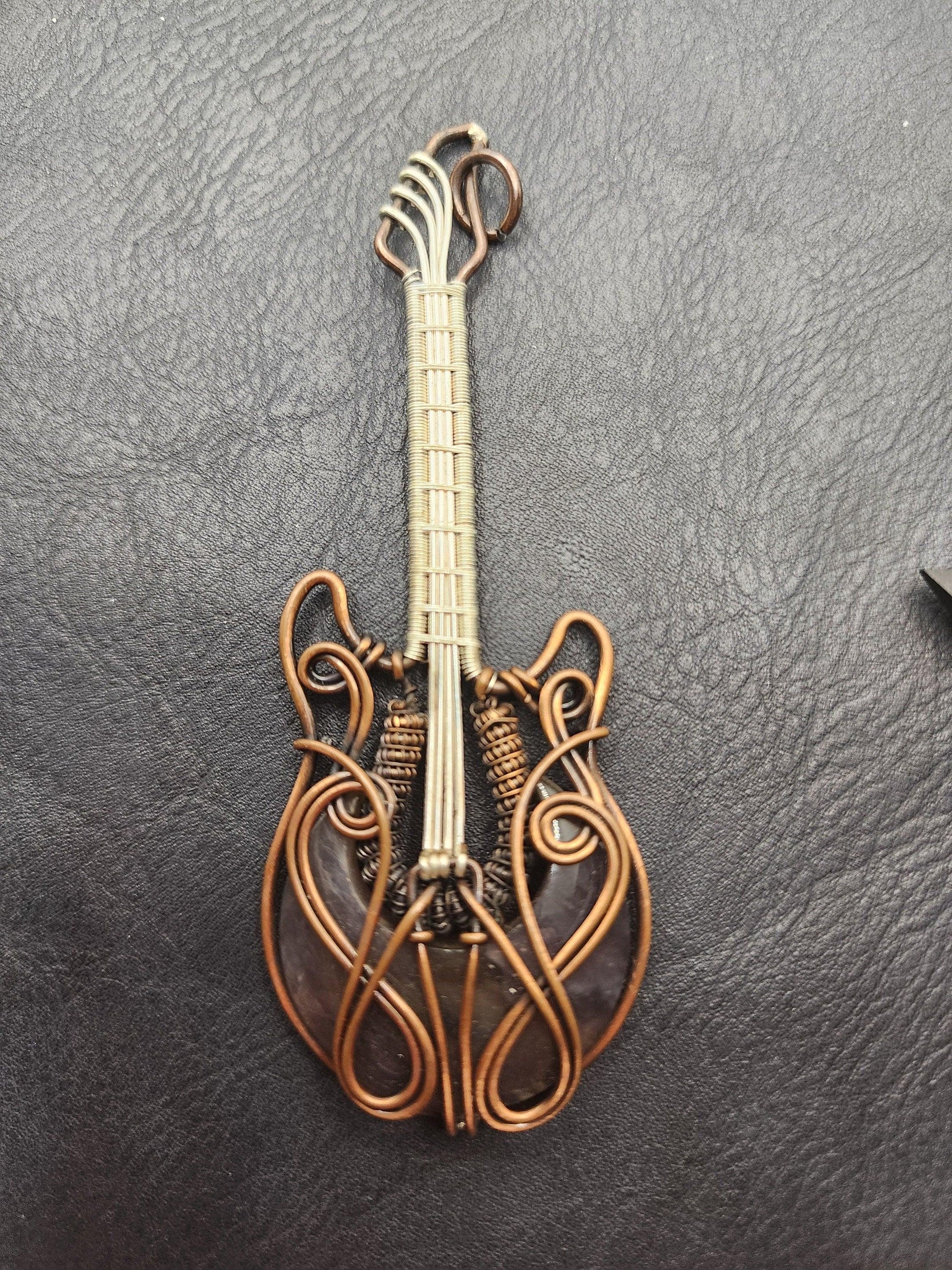 Wire Wrapped Guitar with Moss Purple Agate Stone - SG10 - Beaunique Boutique