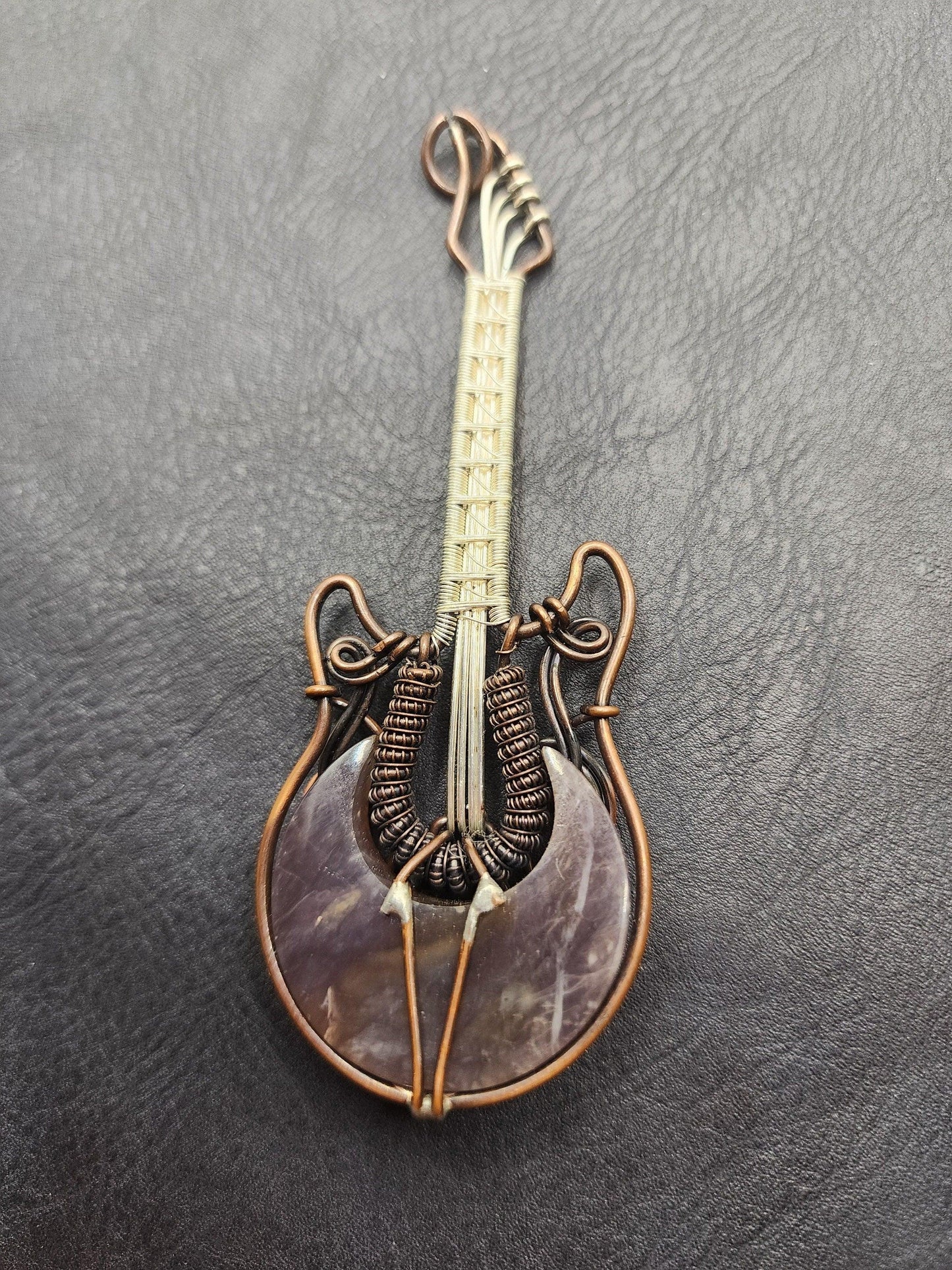 Wire Wrapped Guitar with Moss Purple Agate Stone - SG10 - Beaunique Boutique