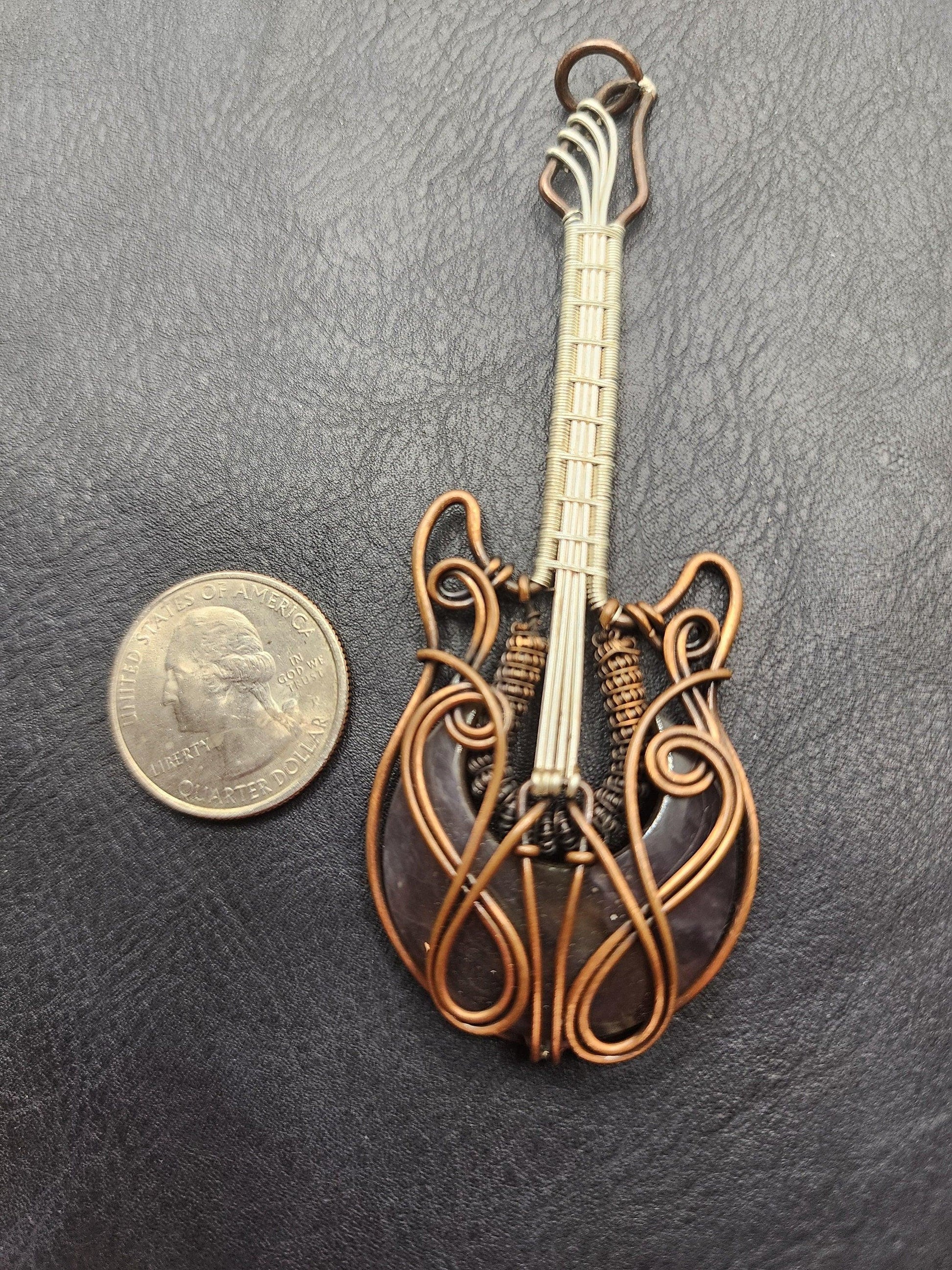 Wire Wrapped Guitar with Moss Purple Agate Stone - SG10 - Beaunique Boutique